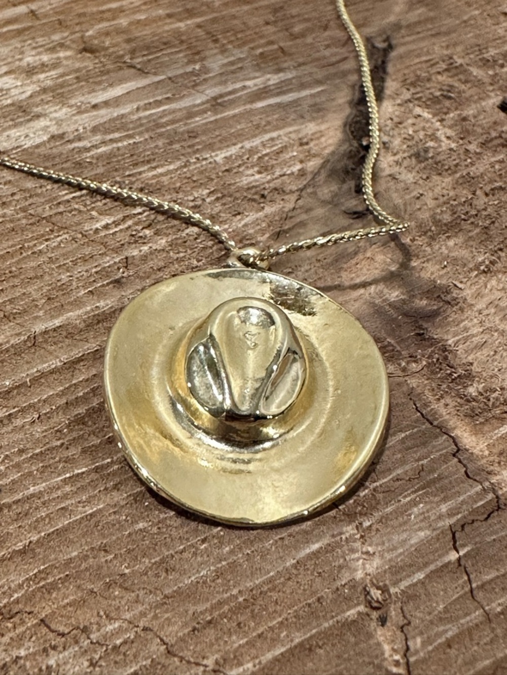 Gold Cowboy Hat Pendant Necklace - Western